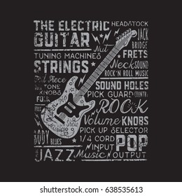 Rock music  guitar typography, tee shirt graphics, vectors