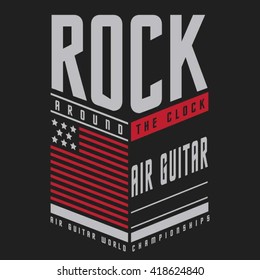 Rock music guitar typography, t-shirt graphics, vectors