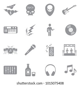 Rock Music Icons. Gray Flat Design. Vector Illustration. 