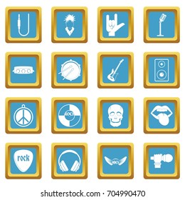 Rock music icons set in azur color isolated vector illustration for web and any design