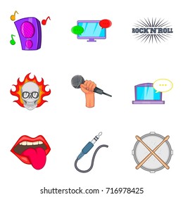 Rock music icons set. Cartoon set of 9 rock music vector icons for web isolated on white background