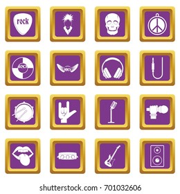 Rock music icons set in purple color isolated vector illustration for web and any design