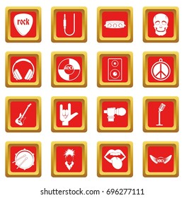 Rock music icons set in red color isolated vector illustration for web and any design