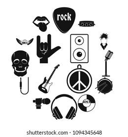 Rock music icons set. Simple illustration of 16 rock music vector icons for web