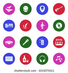 Rock Music Icons. White Flat Design In Circle. Vector Illustration. 