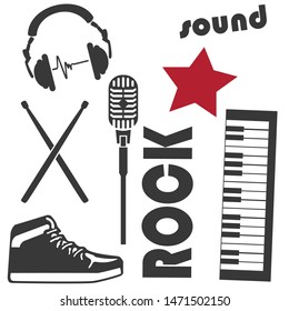 Rock music instrument design poster with slogan on white background cartoon vector illustration