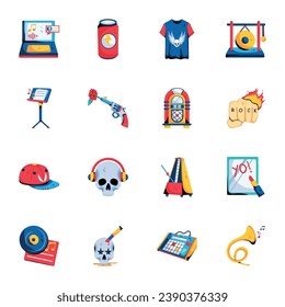 Rock Music and Instruments Flat Icons 

