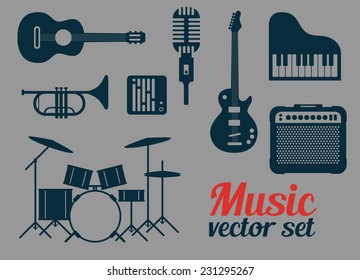 Rock music instruments icons set, vector illustration 