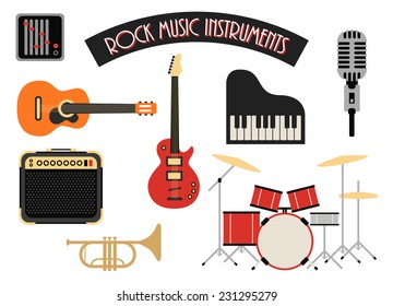 Rock music instruments icons set, vector illustration 