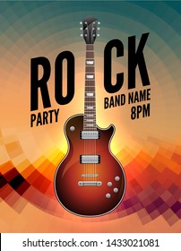 Rock Music Live Concert Poster Flyer. Rock Party Festival Show Band Poster With Guitar.