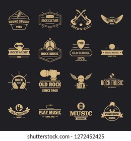 Rock music logo icons set. Simple illustration of 16 rock music logo vector icons for web