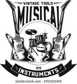 Logotipo de música rock con instrumentos