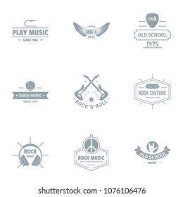 Rock music logo set. Simple set of 9 rock music vector logo for web isolated on white background
