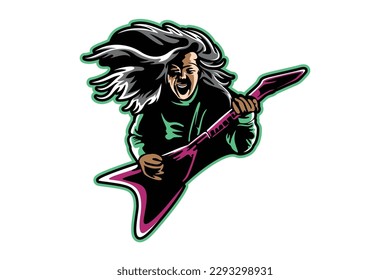 Rock music mascot logo cartoon sport gaming illustration vector