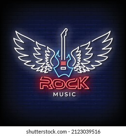 Rock Music Neon Signs Style Text Vector