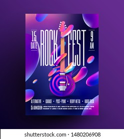 Rock music party or concert or festival or live event poster template. Rock-n-roll party flyer. Vector illustration.
