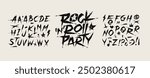 Rock Music Party grunge type font alphabet with signs and symbols (editable vector set 2). Street Art grunge type font. Punk and Rock n Roll style elements collection for tee print and textile design