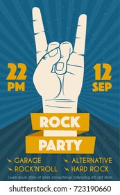 Rock music poster. Old school party. Cartoon vector illustration.