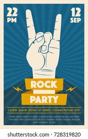 Rock music poster. Old school party. Cartoon vector illustration.