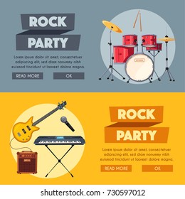 Rock music poster. Old school party. Cartoon vector illustration.