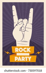 Rock music poster. Old school party. Cartoon vector illustration.