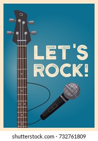 Rock music poster. Old school party. Cartoon vector illustration. Vintage style. For print and web. Live festival. For concert promotion in clubs, bars, pubs and public places.
