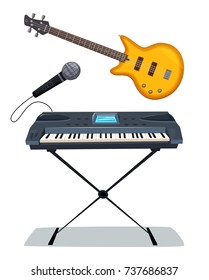 Rock music poster. Old school party. Cartoon vector illustration.