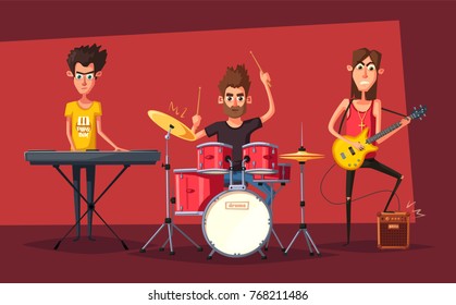 Rock music poster. Old school party. Cartoon vector illustration.