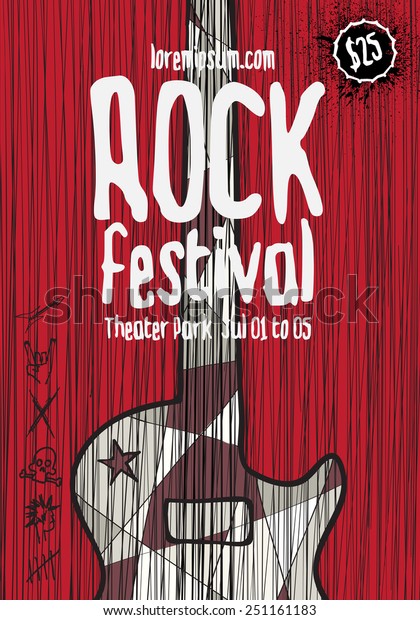 Rock music poster template. Hidden layer
included with text
instructions.
