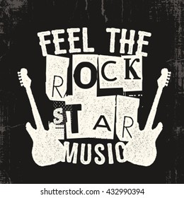 rock music print design with guitar vector