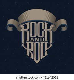 Rock music print, hipster vintage label, graphic design with grunge effect, exclusive font, tee print stamp. t-shirt lettering artwork, Vector illustration in flat style isolated from the background
