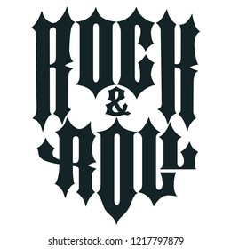 Rock music print for t-shirt, tee print stamp, shirt Gothic lettering artwork, hipster retro badge, typography emblem. Vector