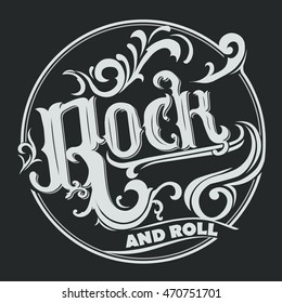 Rock Music Print, Vintage Label, Rock-music Tee Print Stamp, Vector Graphic Design. T-shirt Print Lettering Artwork