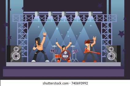 Rock music or rockers band performing on stage with guitarist