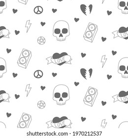 Rock music seamless pattern, background doodles, repeat, print, art