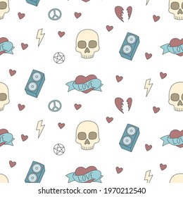 Rock music seamless pattern, background doodles, repeat, print, art