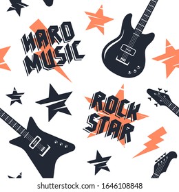 Rock music seamless pattern. Endless vector background on the theme of music