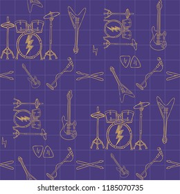 Rock Music Seamless Pattern guitar bass drum color background