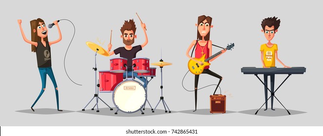 Rock music set. Old school party. Cartoon vector illustration.