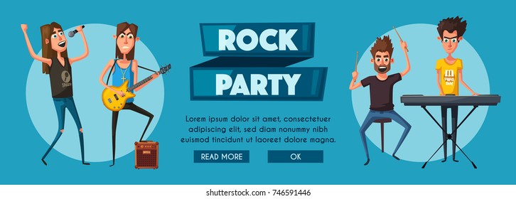 Rock music set. Old school party. Cartoon vector illustration.