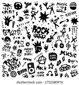 rock music sign and symbols - icon set , doodles ,background , design elements