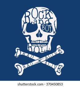 Rock music skull typography, t-shirt graphics, vectors