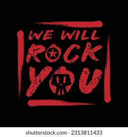 Rockmusik. Slogan: Wir werden Sie stürzen. Vintage-Design. brüchiger Hintergrund. Typografie, T-Shirt-Grafiken, Druck, Poster, Banner, Flyer, Postkarte