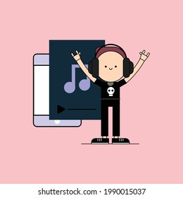 Rock music smartphone Illustration. modern simple vector icon, flat graphic symbol in trendy flat design style. wallpaper. lockscreen. pattern. frame, background, backdrop, sign, logo.