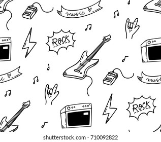 Rock music theme doodle seamless background