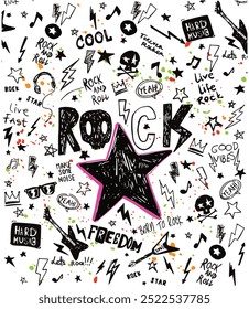 Rock music theme vector, For textile print and other uses