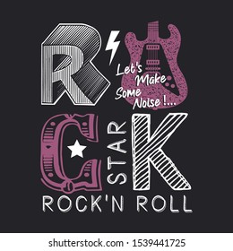 Rock music typography, tee shirt graphics, vectors