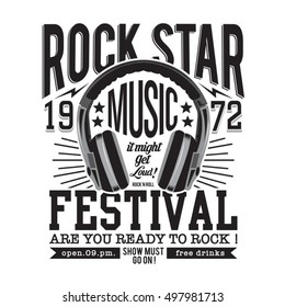 Rock music typography, t-shirt graphics, vectors