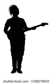Rock musician with electric guitar silhouette vector