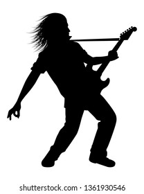 Rock musician with guitar silhouette vector